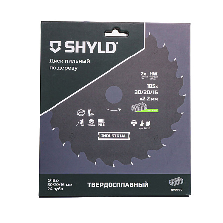 Диск пильный по дереву SHYLD твердосплавный 185х30/20/16 мм, 24 зуба(20120)