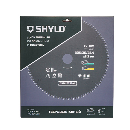 Диск пильный по алюминию и пластику SHYLD твердосплавный 305х30/25,4 мм, 100 зубьев(20690)